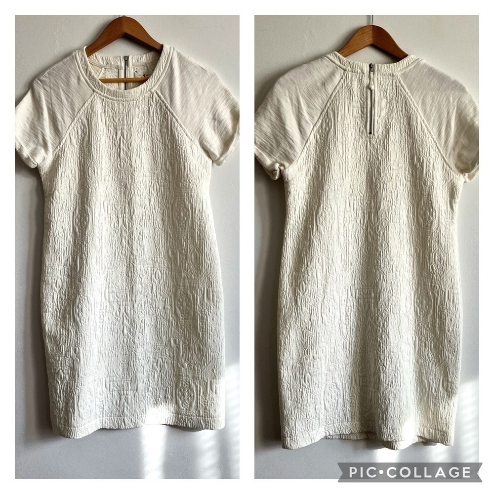 Lou & Grey Cream White Textured Mini Shirt Pullover Dress